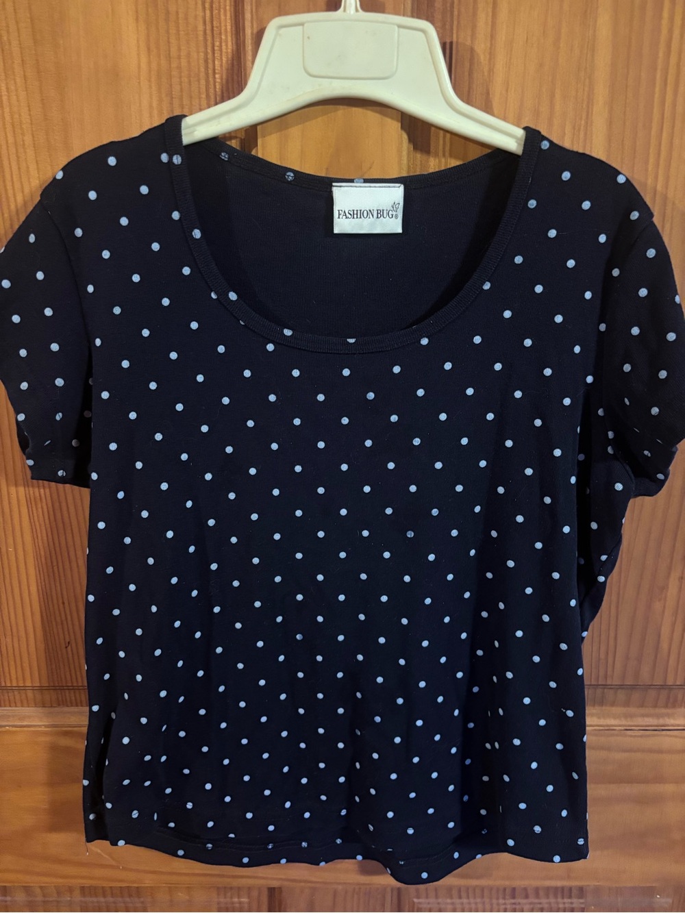 Vintage Fashion Bug Black Polka Dot Short Sleeve Top